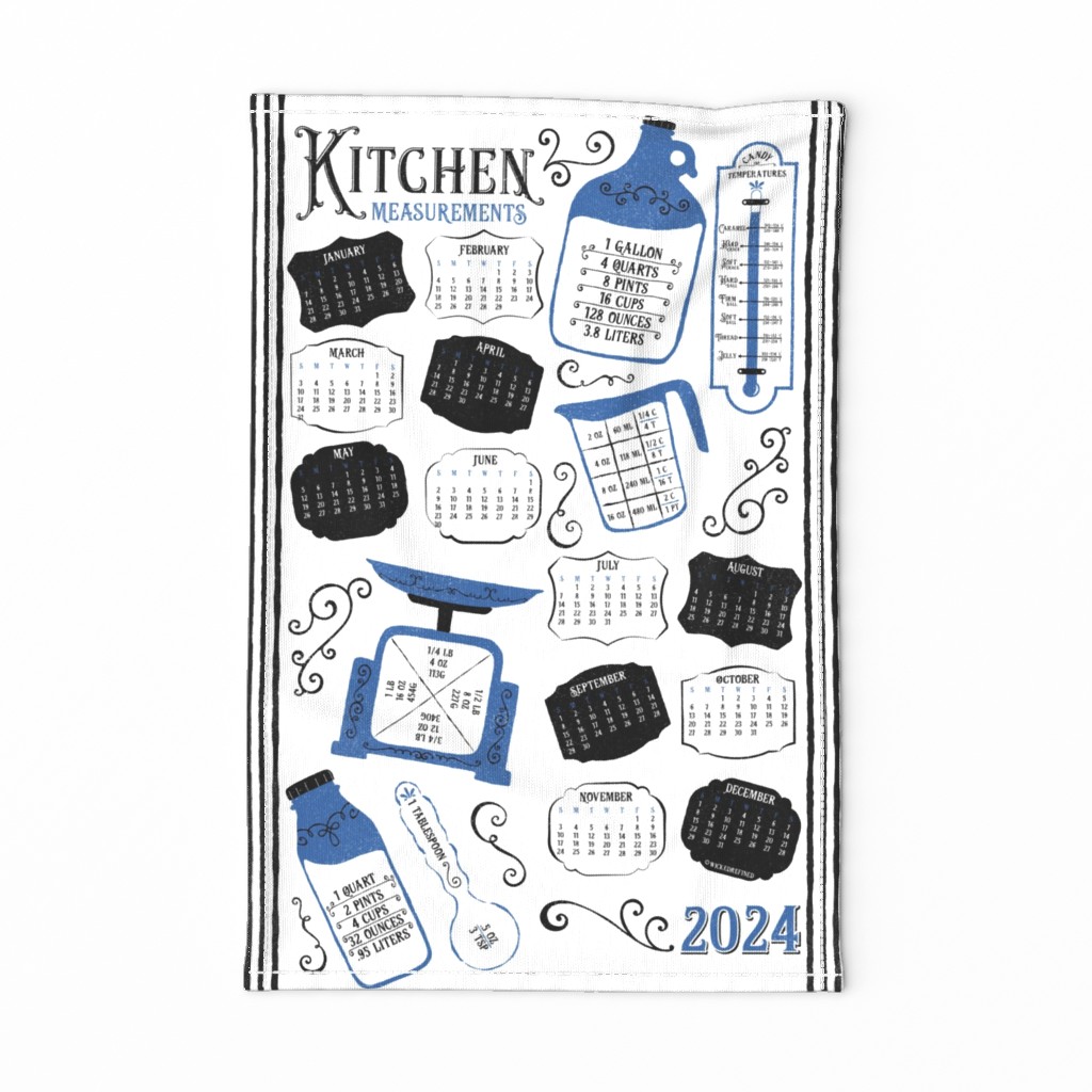 Kitchen Conversions 2024 Calendar ~ White Blue ~ Conversion Chart 