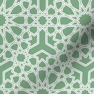Jade green white islamic geometric lace large Wallpaper