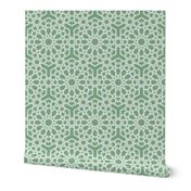 Jade green white islamic geometric lace large Wallpaper