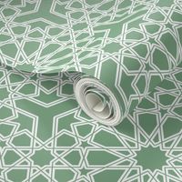 Jade green white islamic geometric lace large Wallpaper