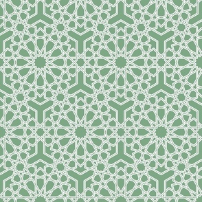 Jade green white islamic geometric lace large Wallpaper