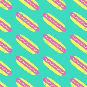 hotdogs - pink on bright mint - food