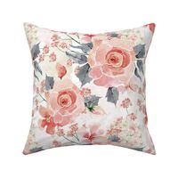 Romantic Watercolor Blush Roses on White- Large