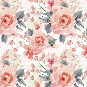 Romantic Watercolor Blush Roses on White- Large