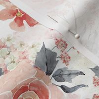 24" Romantic Watercolor Blush Roses on White - Small