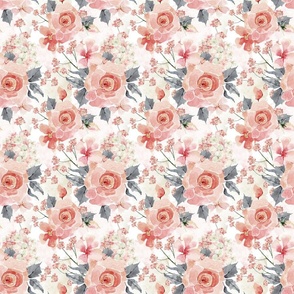 24" Romantic Watercolor Blush Roses on White - Small