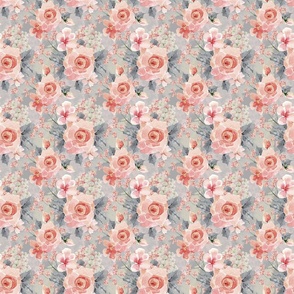 18" Romantic Watercolor Blush Roses on Gray- Small