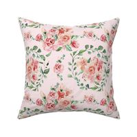 18" Sweet Watercolor Blush Roses on White - Large