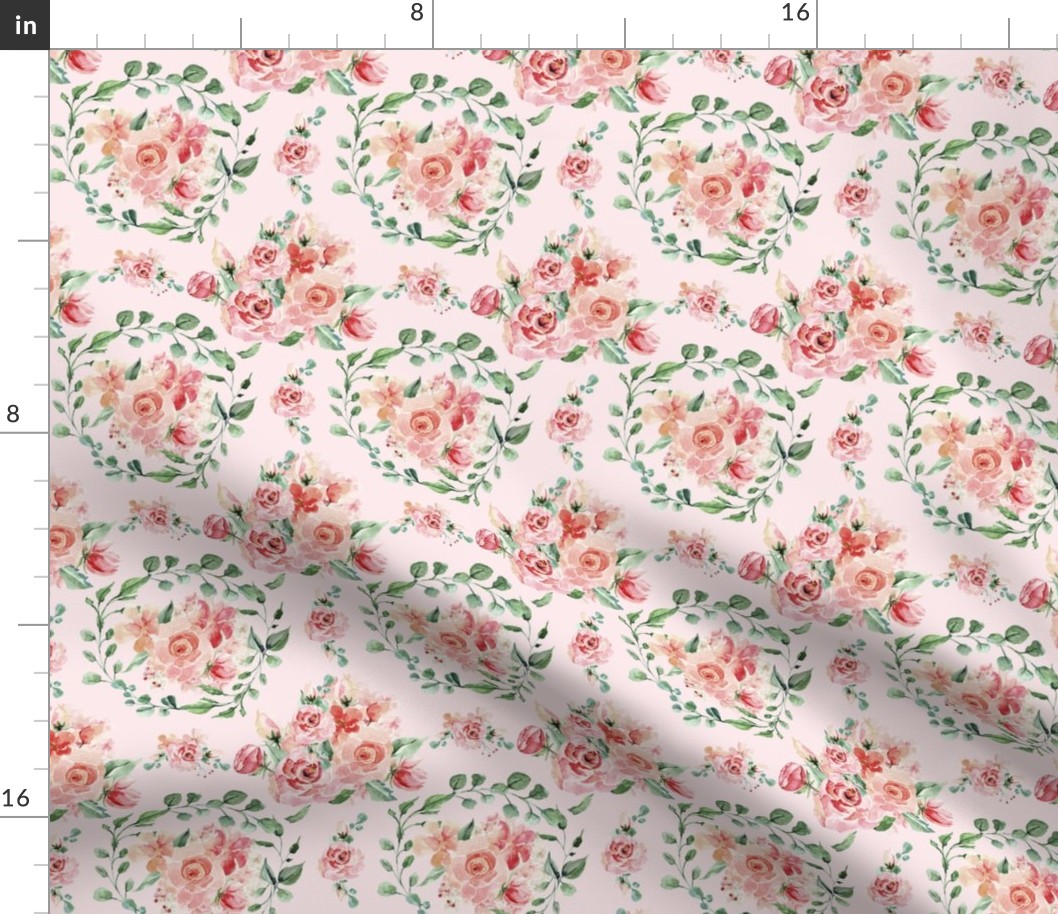  Sweet Watercolor Blush Roses on Pink - Small