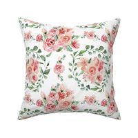  18" Sweet Watercolor Blush Roses on White - Large