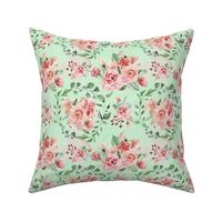 14" Sweet Watercolor Blush Roses on Green- Large