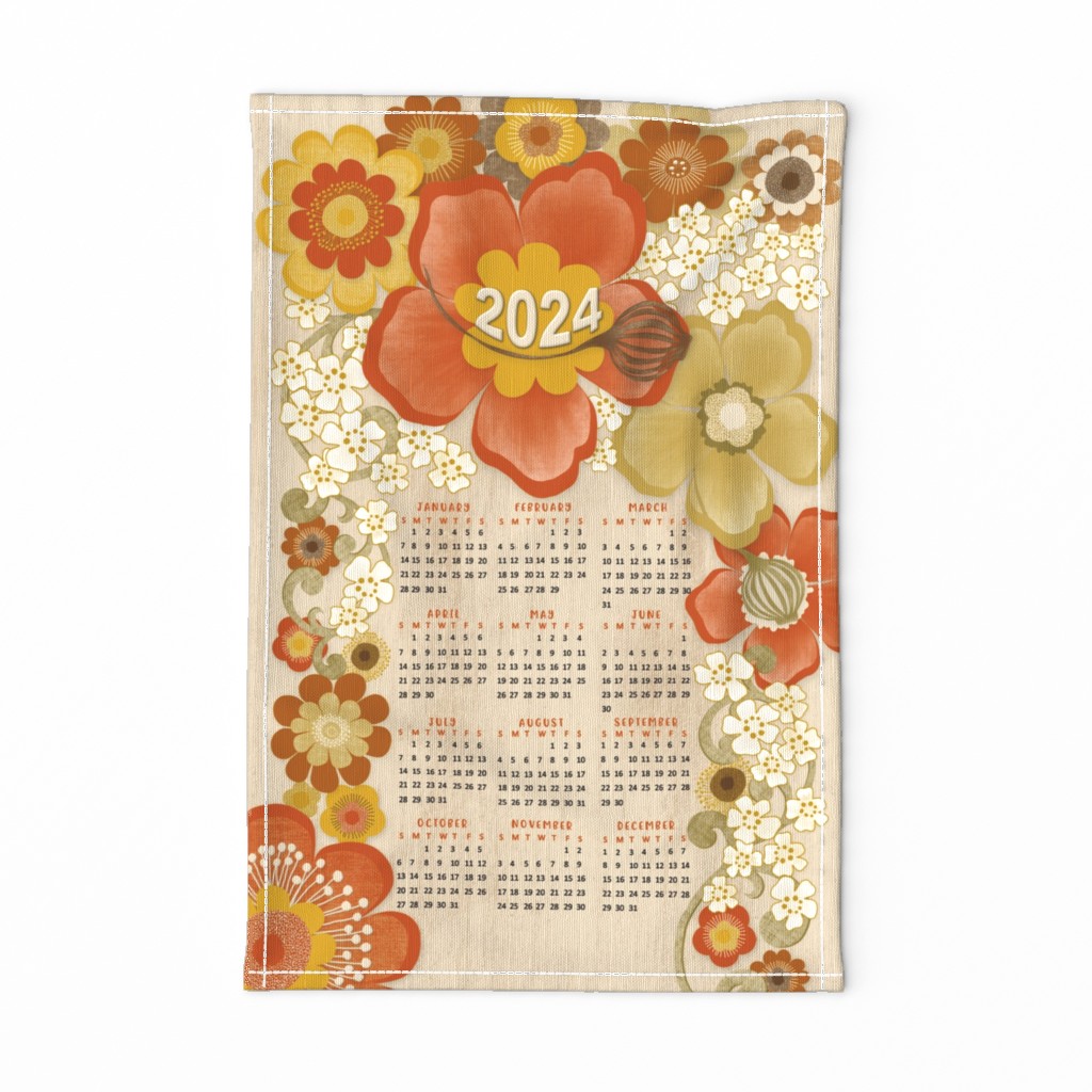  70's Floral Calendar Tea Towel
