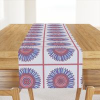 Ornamental sunflowers in squares - blue, red and gray