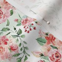 18" Sweet Watercolor Blush Roses on White - Small