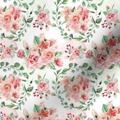 18" Sweet Watercolor Blush Roses on White - Small