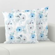 10" Sweet Watercolor Plush  Blue Roses on White