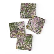   English garden pink green purple traditional botanical flowers 