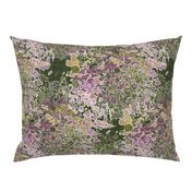   English garden pink green purple traditional botanical flowers 