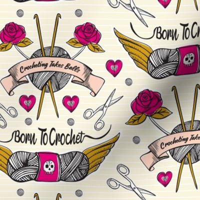 Born To Crochet Tattoo - Cream & Pink