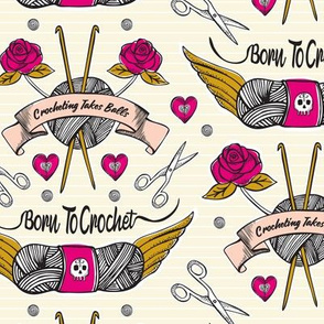 Born To Crochet Tattoo - Cream & Pink