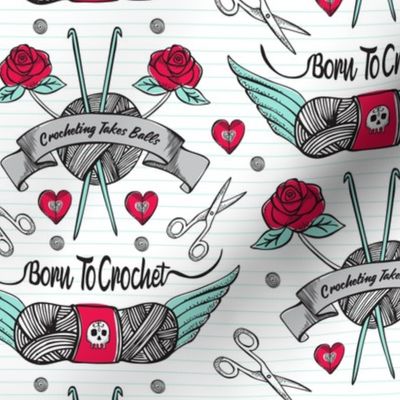 Born To Crochet Tattoo - White Retro