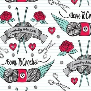 Born To Crochet Tattoo - White Retro