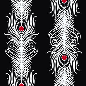 Art Deco Feathers - black white & red