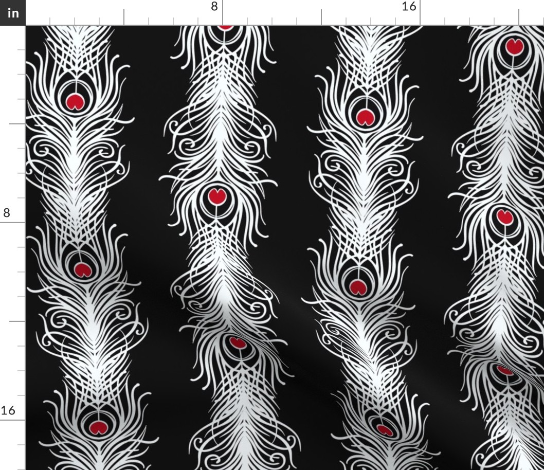 Art Deco Feathers - black white & red