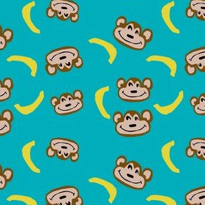 monkey pajamas fabric - blue