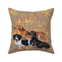 Three Dachshunds in Wildflower Field for Pillow