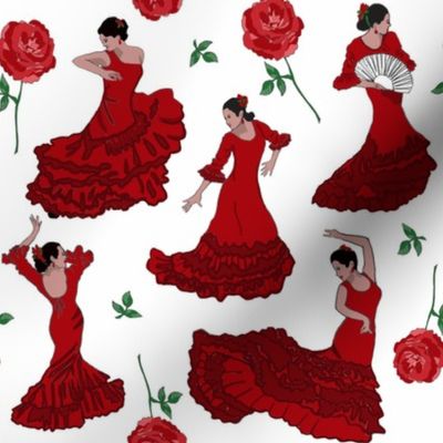 flamenco dancers red on white 8x8