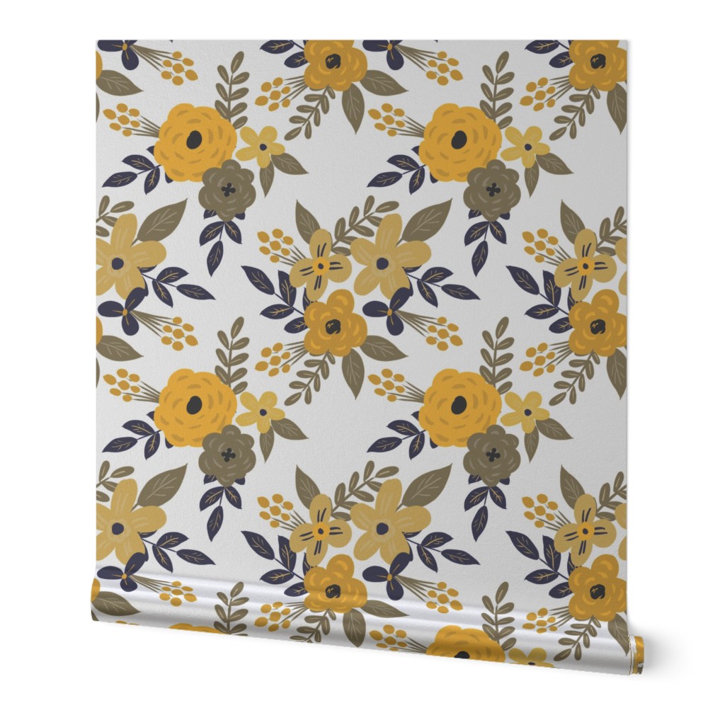 Navy and Mustard Fall Floral - SMALL scale