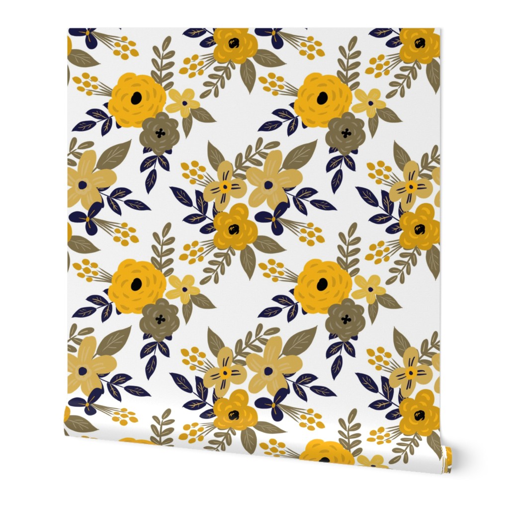 Navy and Mustard Fall Floral - SMALL scale