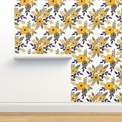 Navy and Mustard Fall Floral - SMALL scale