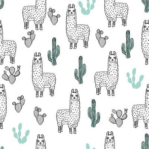 llama fabric // cute llama, cactus, nursery, baby, trendy animals, andrea lauren design fabric - white