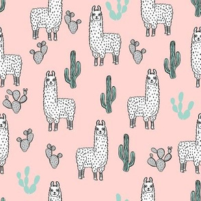 llama fabric // cute llama, cactus, nursery, baby, trendy animals, andrea lauren design fabric - pink