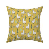 llama fabric // cute llama, cactus, nursery, baby, trendy animals, andrea lauren design fabric - mustard