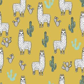 llama fabric // cute llama, cactus, nursery, baby, trendy animals, andrea lauren design fabric - mustard