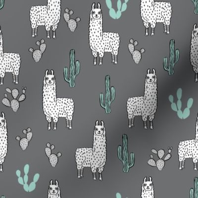 llama fabric // cute llama, cactus, nursery, baby, trendy animals, andrea lauren design fabric - charcoal
