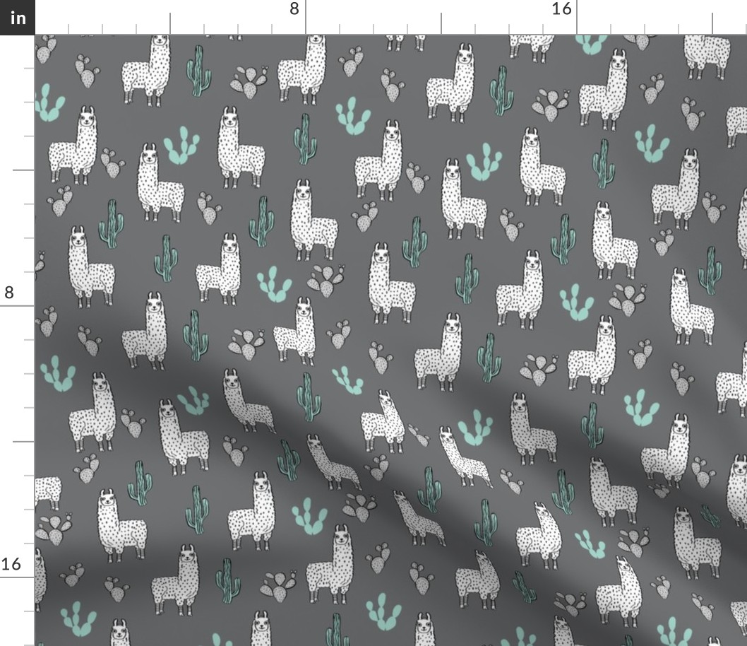 llama fabric // cute llama, cactus, nursery, baby, trendy animals, andrea lauren design fabric - charcoal