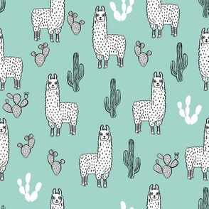 llama fabric // cute llama, cactus, nursery, baby, trendy animals, andrea lauren design fabric - mint