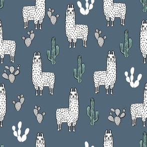 llama fabric // cute llama, cactus, nursery, baby, trendy animals, andrea lauren design fabric - blue