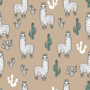 llama fabric // cute llama, cactus, nursery, baby, trendy animals, andrea lauren design fabric - khaki