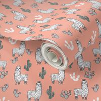 llama fabric // cute llama, cactus, nursery, baby, trendy animals, andrea lauren design fabric - peach