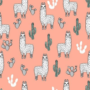 llama fabric // cute llama, cactus, nursery, baby, trendy animals, andrea lauren design fabric - peach