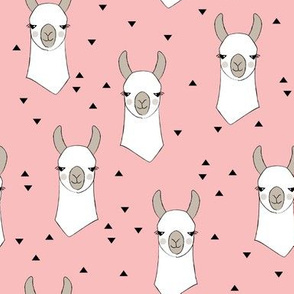 llama heads and triangles on vintage pink