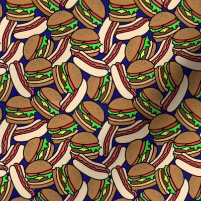 hotdogs and burgers with colors