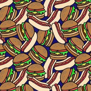 hotdogs and burgers with colors