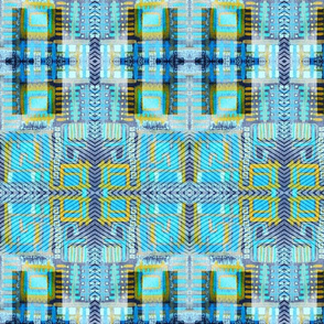 "Patchwork In Aqua Blue and Yellow"