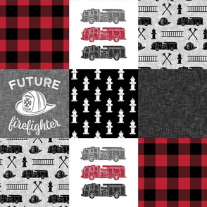 firefighter wholecloth - patchwork - red and black future firefighter (solid block) C18BS